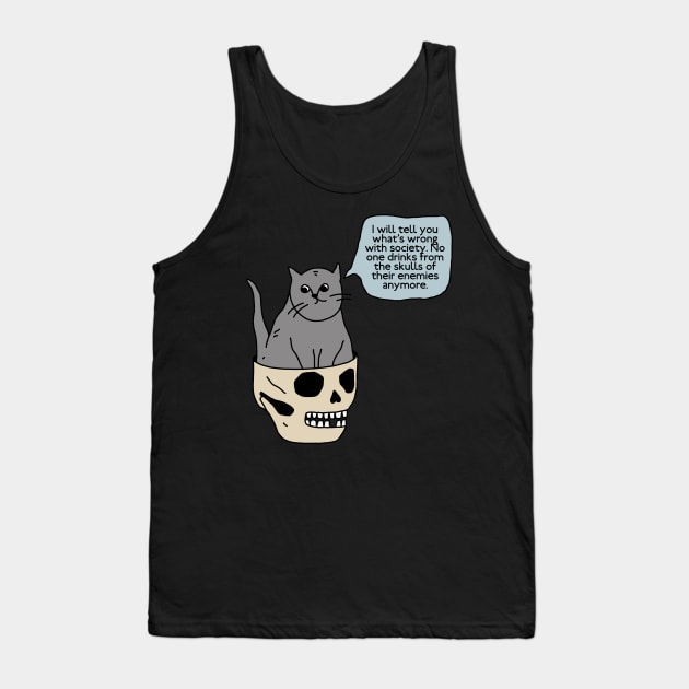 Cat Sitting Into The Skull Tank Top by okpinsArtDesign